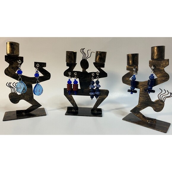 Glass Wood & Resin Clip On Earrings 4 Pair Dangles 1-2" Boho Hippie USA Made F8 - Picture 1 of 8